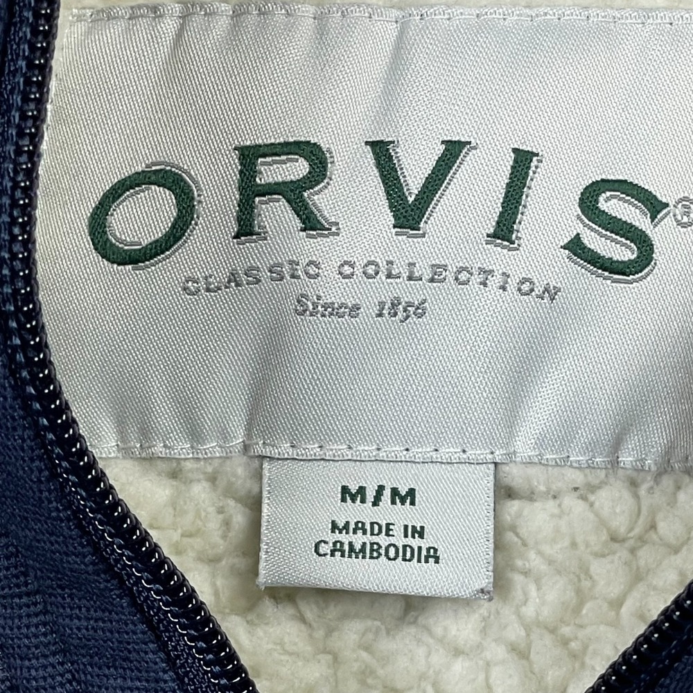 Orvis Sweater Men's Medium Blue White Sherpa-Lined 1/4 Zip Long Sleeve Pullover - Picture 5 of 9